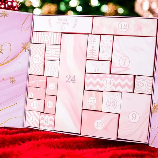 🎁 24 dagen vol verrassingen — Roze marmeren adventskalender 2025