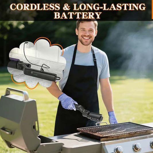 🔥 NU 60% KORTING!🍖 Draadloze elektrische barbecueborstelreiniger – Grondige reiniging, lange steel & oplaadbaar 🔋